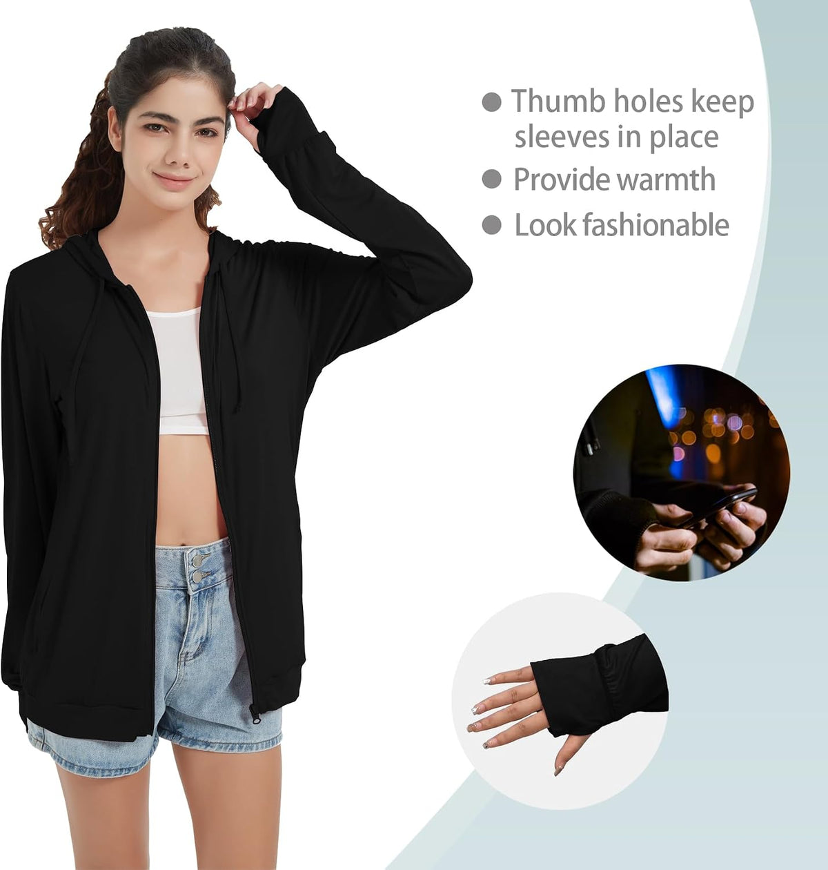 Light Weight Zip up Hoodie Thin Summer Jacket for Women