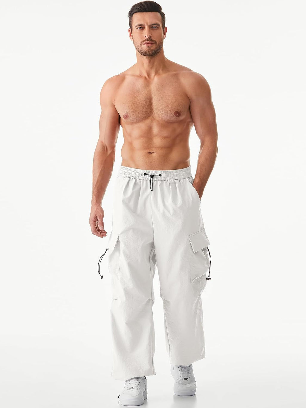 Mens Loose Fit Drawstring Y2K Baggy Parachute Cargo Pants