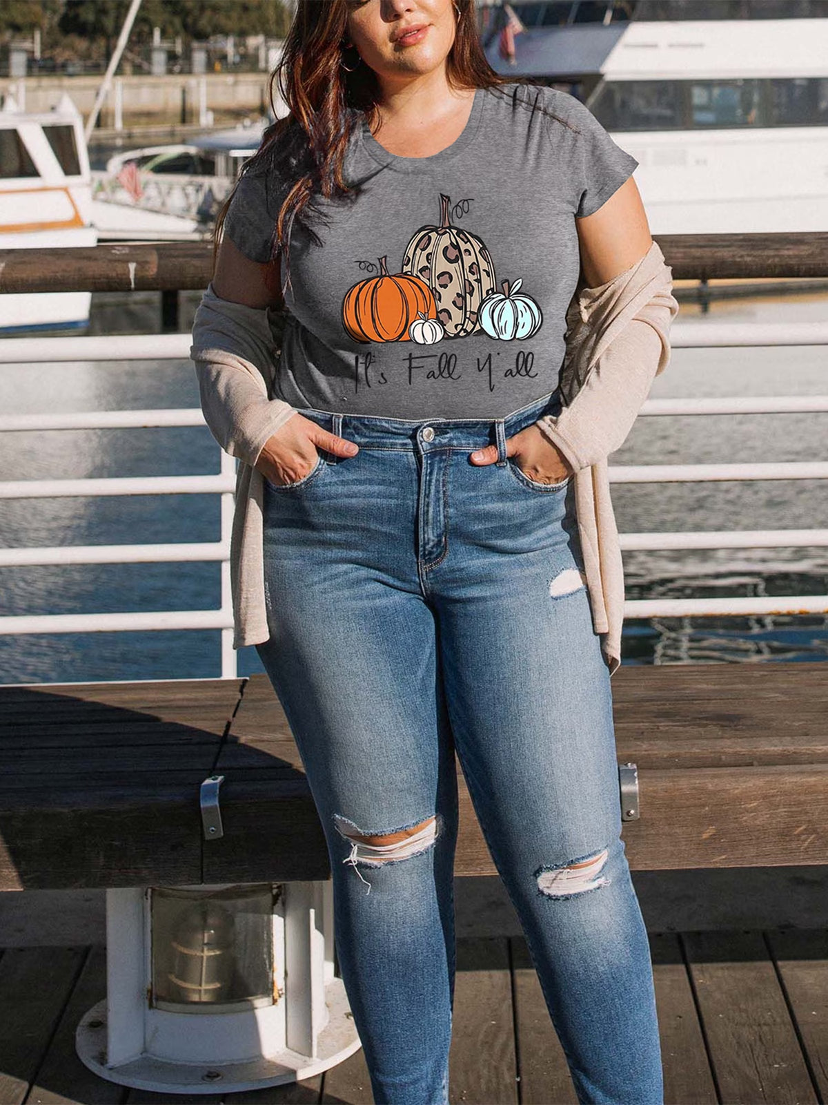 Pumpkin plus Size Women Tshirt Its Fall Yall Thanksgiving Short Sleeve Graphic Tees