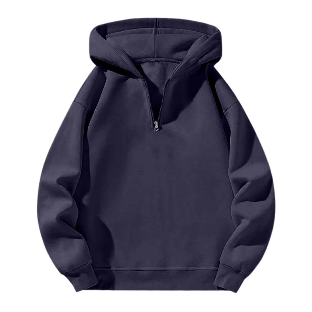 Men'S Quarter Zip Hoodies Zip up Solid Color Hoodie Long Sleeve Drop Shoulder Sweatshirt Casual Pullover Navy XL