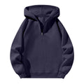 Men'S Quarter Zip Hoodies Zip up Solid Color Hoodie Long Sleeve Drop Shoulder Sweatshirt Casual Pullover Navy XL