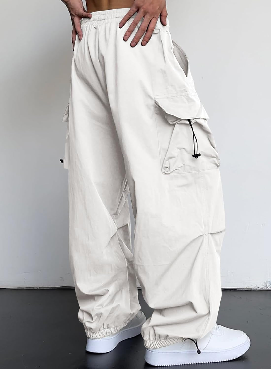 Mens Loose Fit Drawstring Y2K Baggy Parachute Cargo Pants
