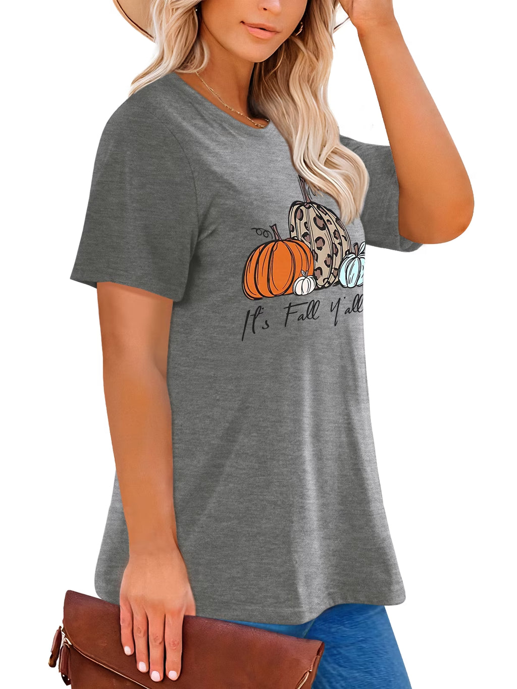 Pumpkin plus Size Women Tshirt Its Fall Yall Thanksgiving Short Sleeve Graphic Tees