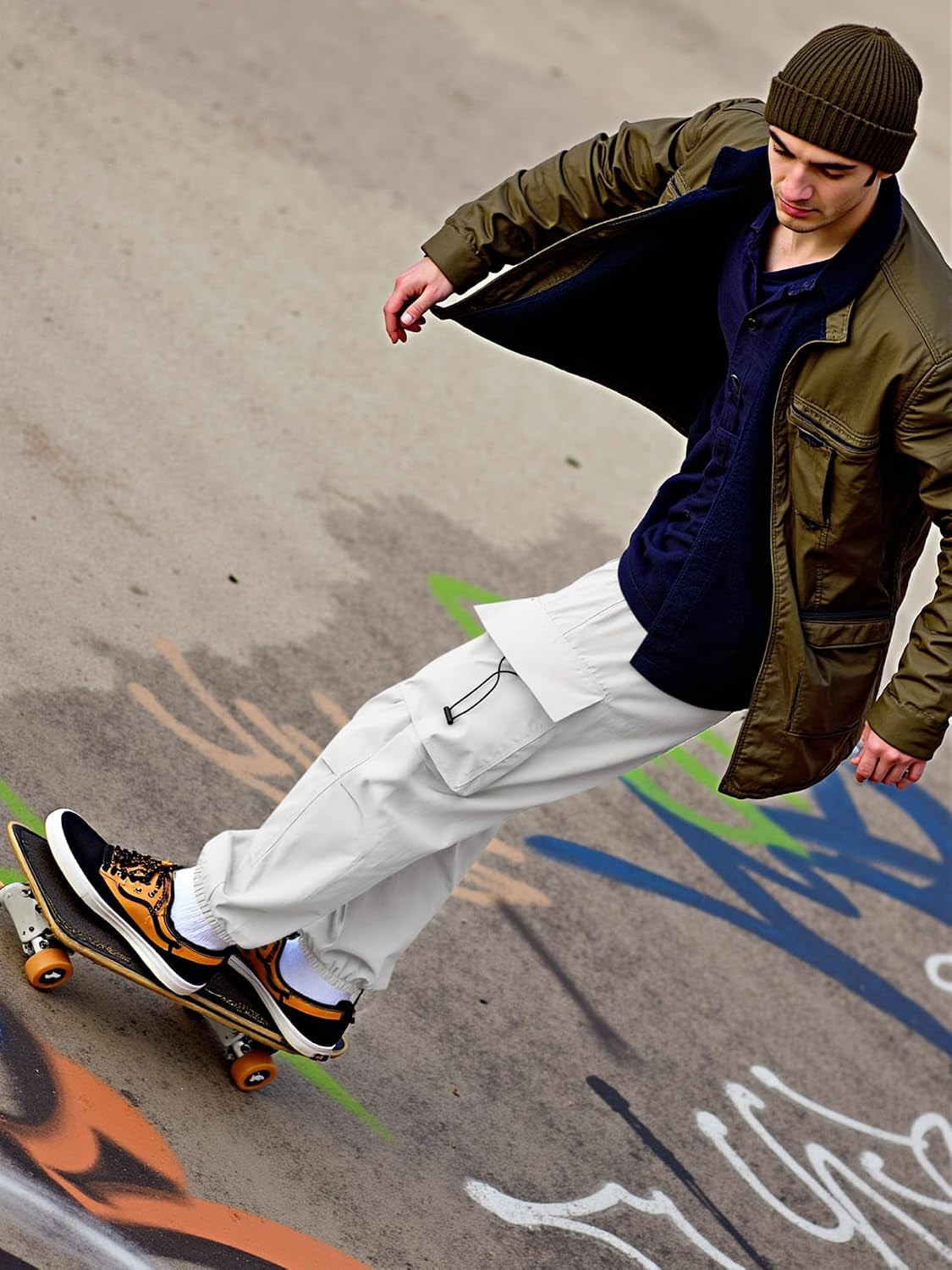 Mens Loose Fit Drawstring Y2K Baggy Parachute Cargo Pants