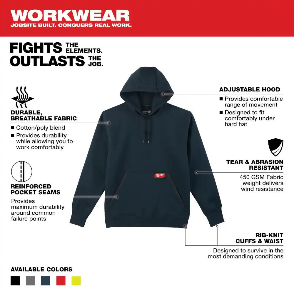 Men'S 2X-Large Blue Heavy-Duty Cotton/Polyester Long-Sleeve Pullover Hoodie