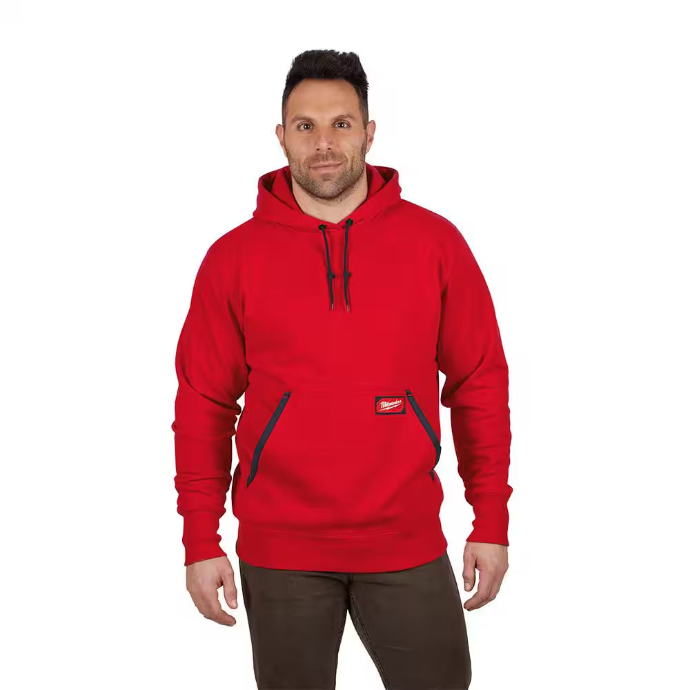 Men'S Large Red Heavy-Duty Cotton/Polyester Long-Sleeve Pullover Hoodie