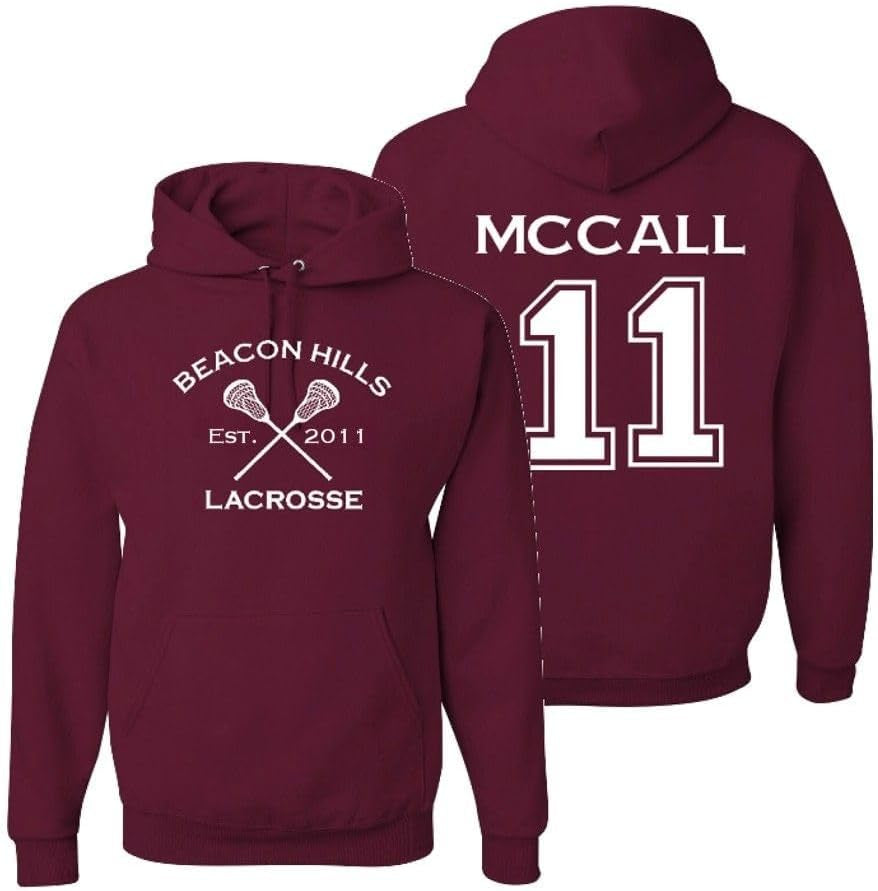 Mccall 11 Beacon Hills Hoodie – Adult Retro 2-Sided Fan Pullover Sweatshirt, Vintage Varsity Style