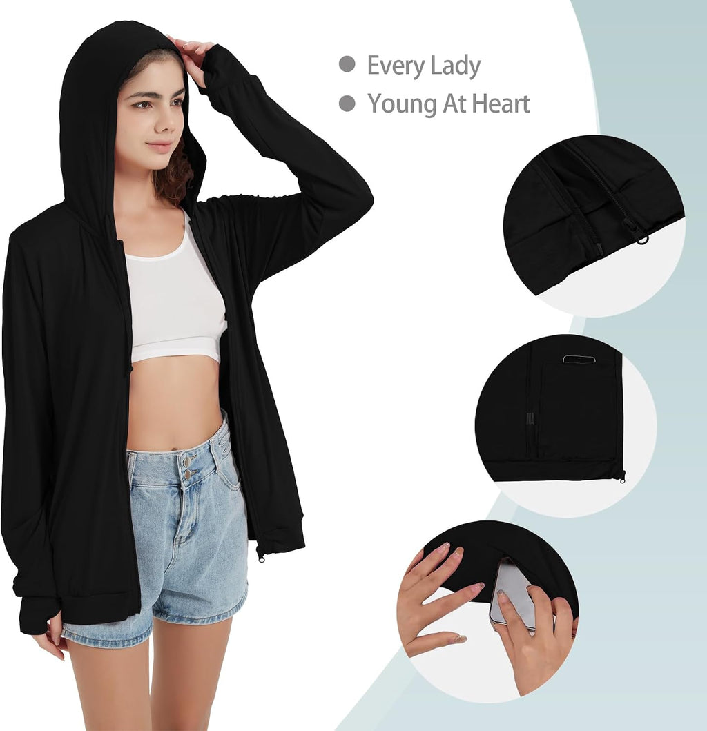 Light Weight Zip up Hoodie Thin Summer Jacket for Women