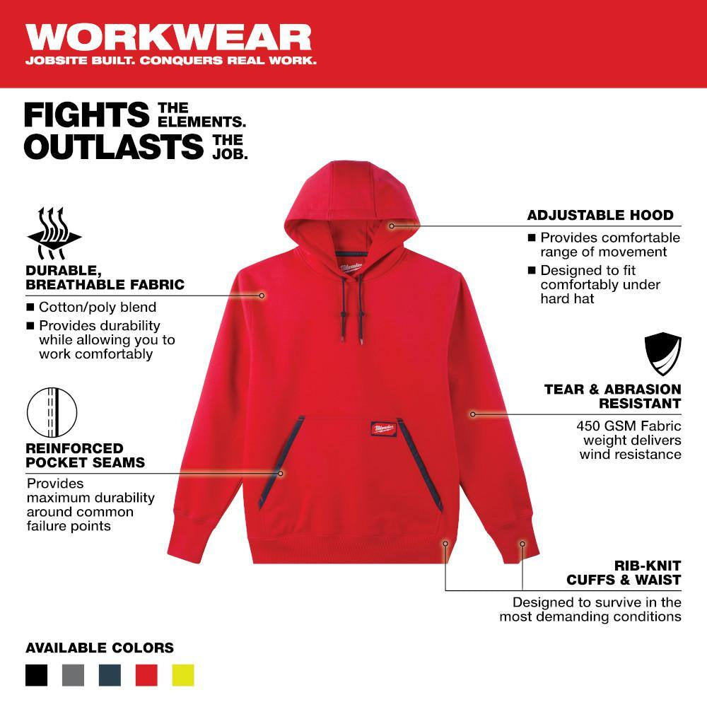 Men'S Large Red Heavy-Duty Cotton/Polyester Long-Sleeve Pullover Hoodie