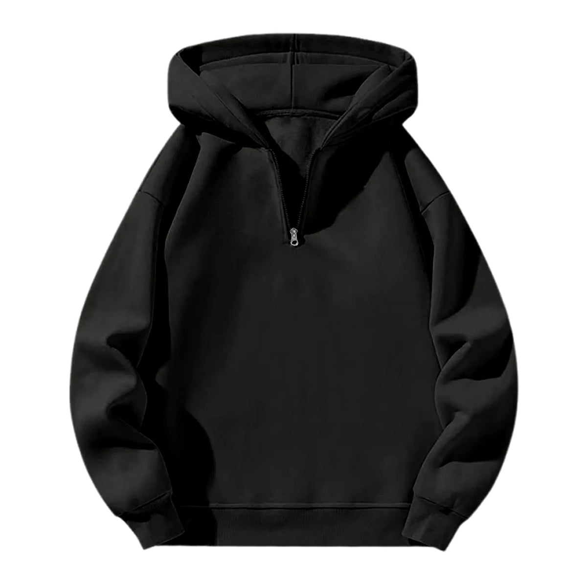 Men'S Quarter Zip Hoodies Zip up Solid Color Hoodie Long Sleeve Drop Shoulder Sweatshirt Casual Pullover Black XL
