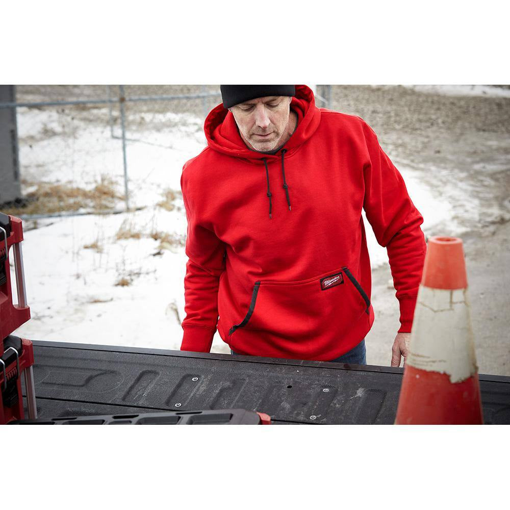Men'S Large Red Heavy-Duty Cotton/Polyester Long-Sleeve Pullover Hoodie