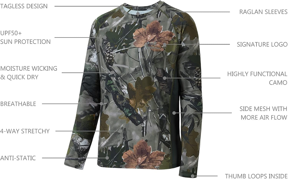 Men'S Hunting Camo Performance Long Sleeve Shirt Fishing UPF50+ FS13M