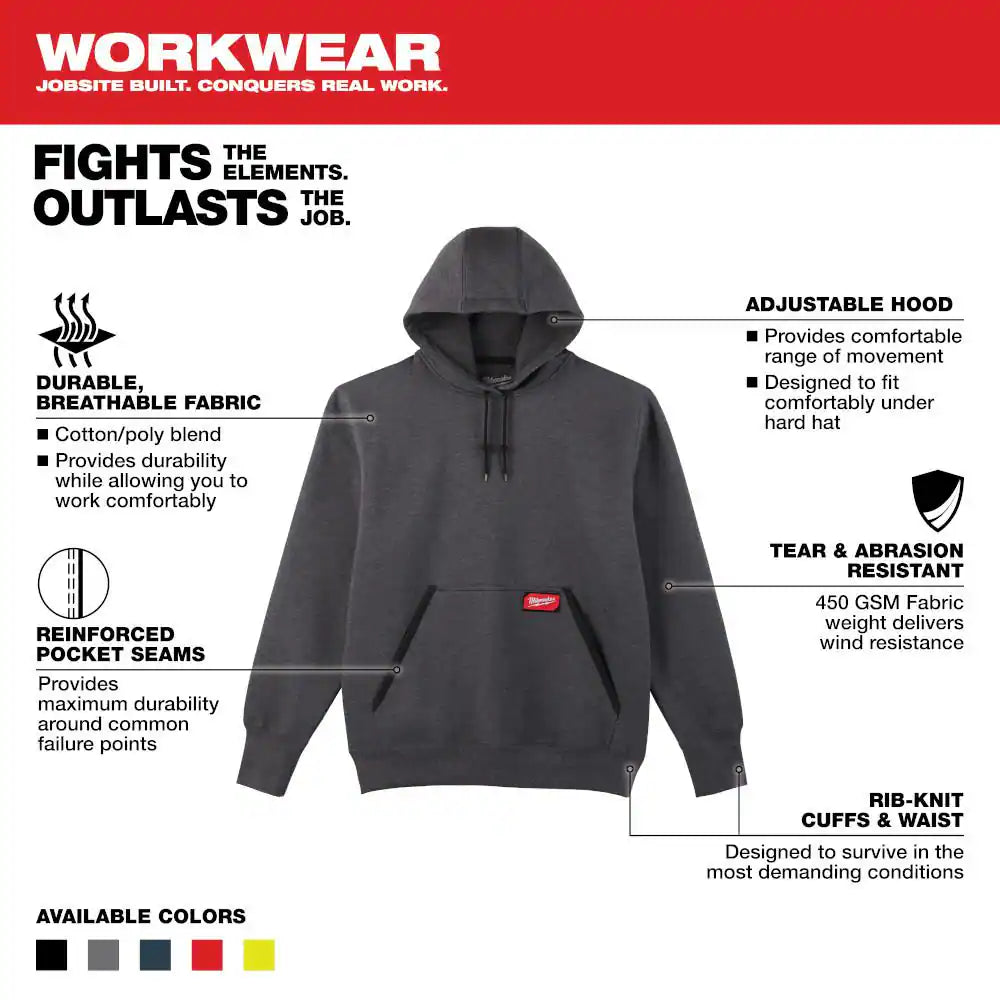 Men'S 3X-Large Gray Heavy-Duty Cotton/Polyester Long-Sleeve Pullover Hoodie