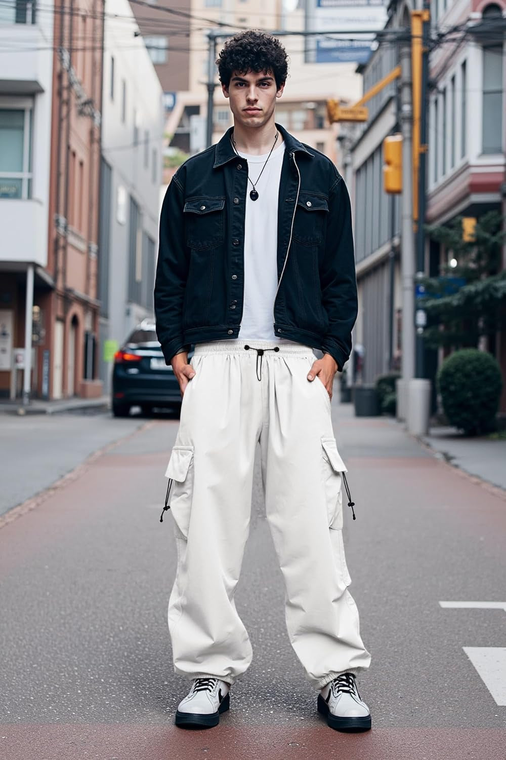 Mens Loose Fit Drawstring Y2K Baggy Parachute Cargo Pants