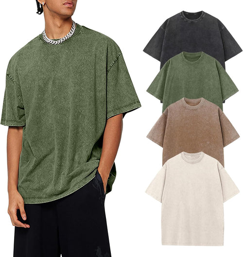 4 Pack Oversized Tshirts for Men Acid Wash T-Shirts Vintage Heavyweight Shirt Cotton Tees