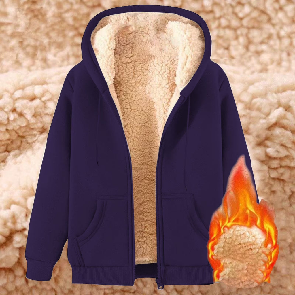 Mens Fleece Lined Zipper Hoodie Sherpa Fuzzy Winter Thermal Sweatshirt Full Zip Casual Trendy Jackets with Pockets Purple,S