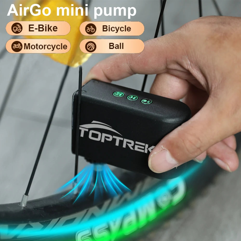 Toptrek 100Psi Mini Electric Air Pump Portable 1260Mah Bicycle Pump Inflator Presta Schrader Valve Road MTB Bike Motorcycle Pump