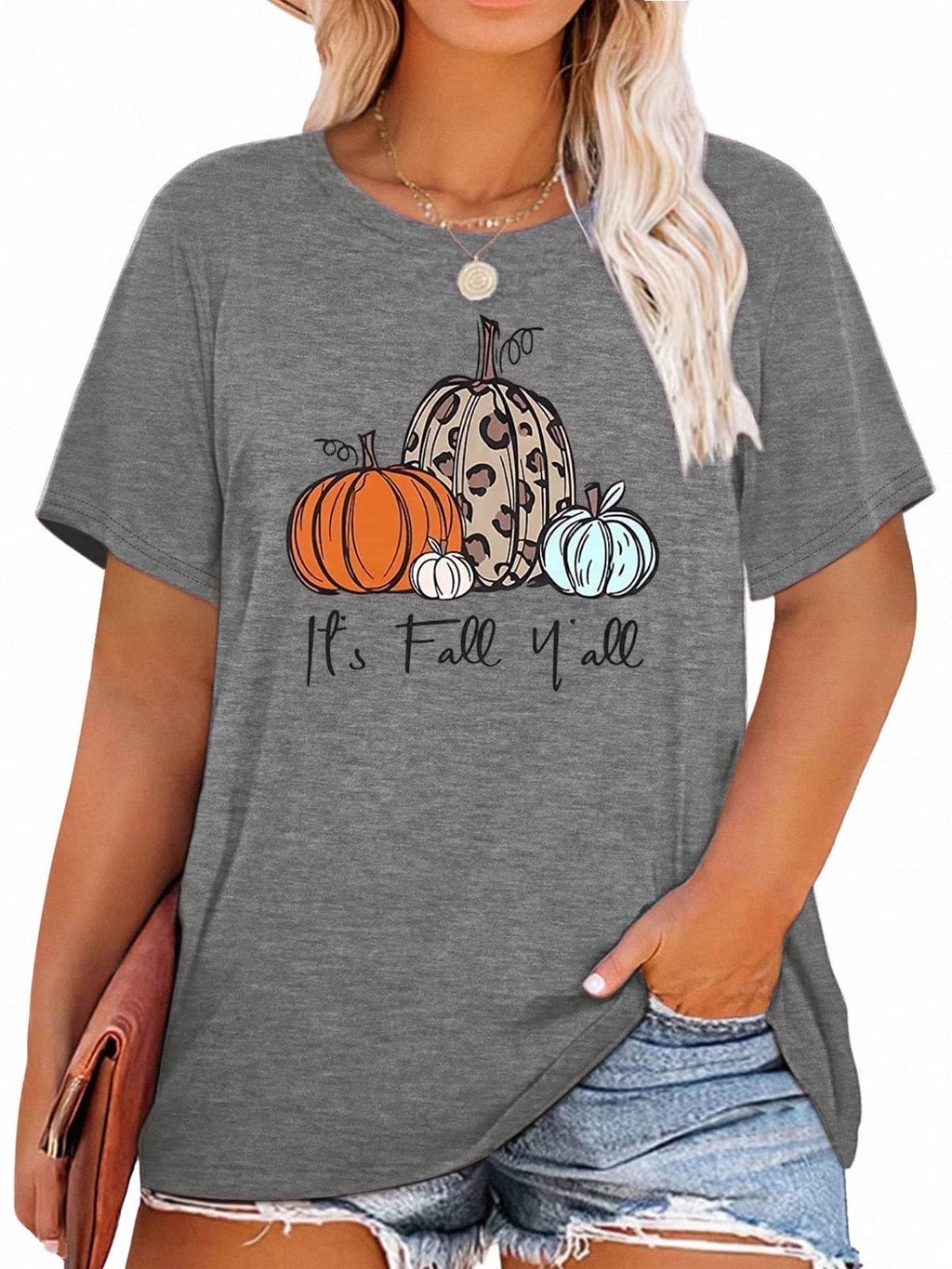 Pumpkin plus Size Women Tshirt Its Fall Yall Thanksgiving Short Sleeve Graphic Tees