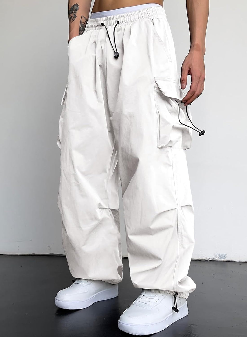 Mens Loose Fit Drawstring Y2K Baggy Parachute Cargo Pants