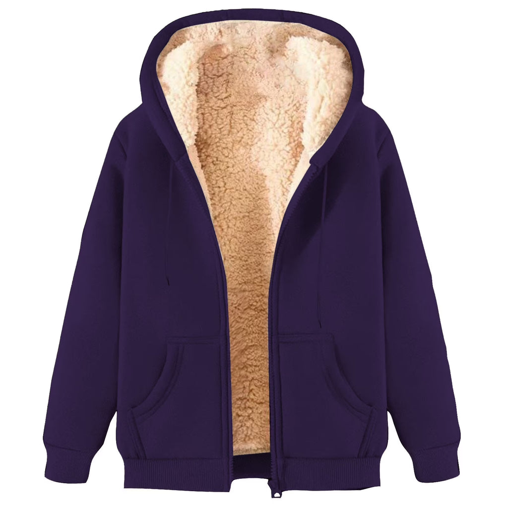 Mens Fleece Lined Zipper Hoodie Sherpa Fuzzy Winter Thermal Sweatshirt Full Zip Casual Trendy Jackets with Pockets Purple,S