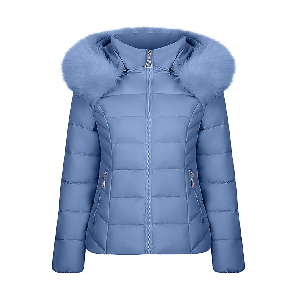 Womens Puffer Jackets Sale Women'S Winter Cotton Jacket with Hood, Waist, and Plush to Overcome Outer Coat Blue M