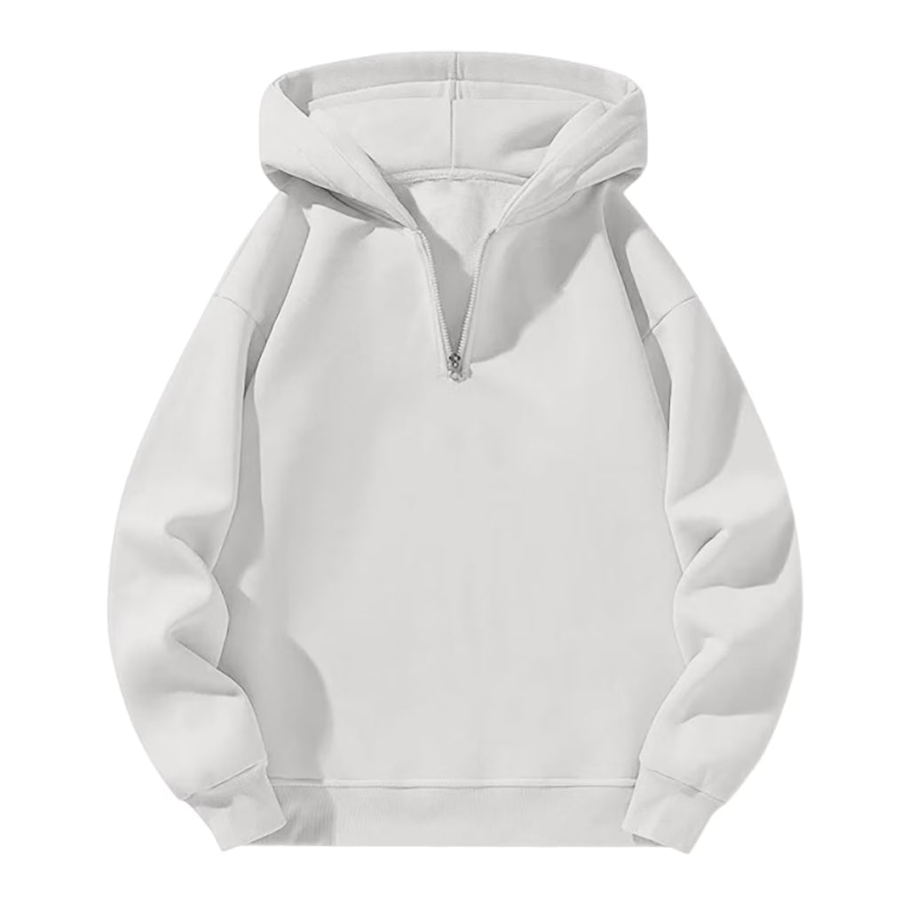 Men'S Quarter Zip Hoodies Zip up Solid Color Hoodie Long Sleeve Drop Shoulder Sweatshirt Casual Pullover White L